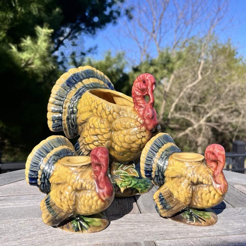 Vintage Napcoware Thanksgiving Turkey 7.5" Planter Vase Candle Holders Mold 7479